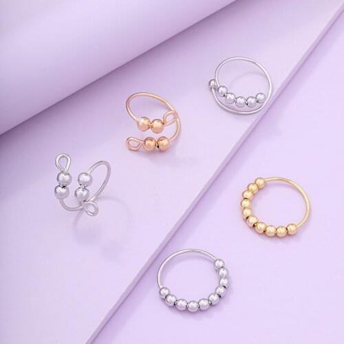 Minar Minimalist 5 Designs Gold Silver Color Beaded Patchwork Rings for Women Girls Alloy Ball Charm Open Rings Accessories