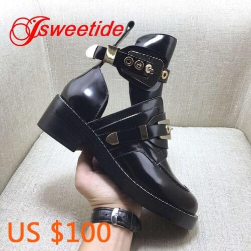 Fashion Buckle Short Boots Women Genuine Leather Shoes Winter Shoes Brand Leather Ankle Boots High Quality Womens Winter Boots