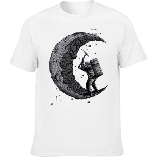 Fashion Mens Funny T Shirts Digging The Moon Print 90s T-Shirt Harajuku Graphic Round Neck Tees Men Streetwear Male Clothing