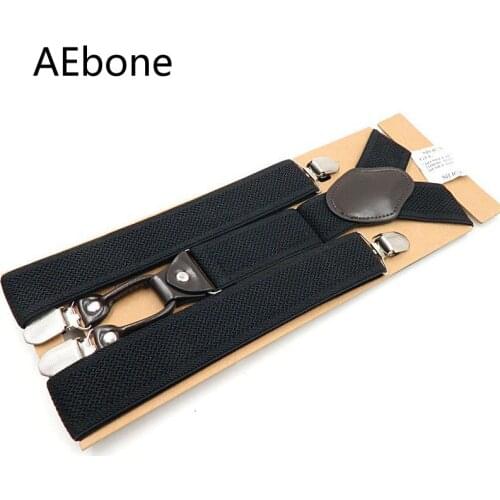 AEbone Vintage Leather Suspenders For Men Black Y Back Suspensorio 4 Clip Pants Braces For Man Navy Khaki Burgundy Sus03
