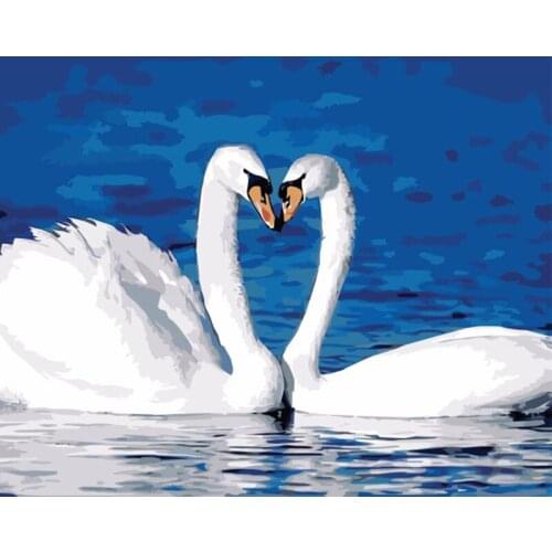 DIY Digital Painting By Numbers two swans oil painting mural Kits Coloring Wall Art Picture Gift frameless