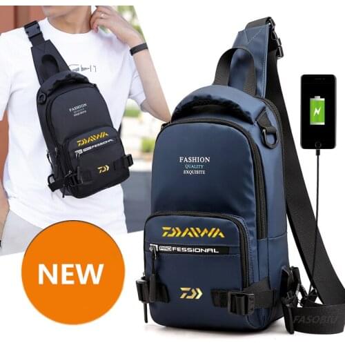 Mens USB Rechargeable Chest Bag Nylon Backpack Multifunctional Single Shoulder Messenger Fishing Bags Casual Mens Bag