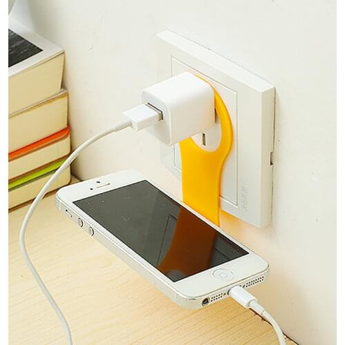 Practical Wall sticking Phone Charging Holder Shelf Folding Rack Socket Charge Up Cell Phones Sopport Rack Shelf with Hooks NEW