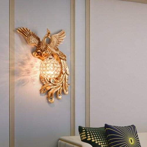 Nordic Peacock Crystal Lampshade Wall Lamp Living Room Industrial Design Decor Led Lamp Restaurant Aisle Decor Lighting Sconce