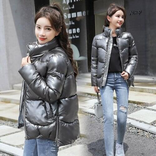 FNOCE 2020 winter new womens down jackets young fashion street casual solid stand collar long sleeve zipper warm cotton clothes