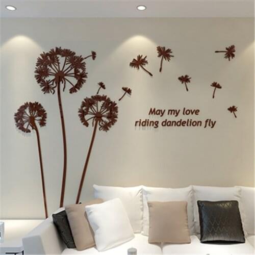 Dandelion New 3d stereo wall stickers acrylic crystal TV backdrop wall art Mural Decals living room bedroom Decorative sticker