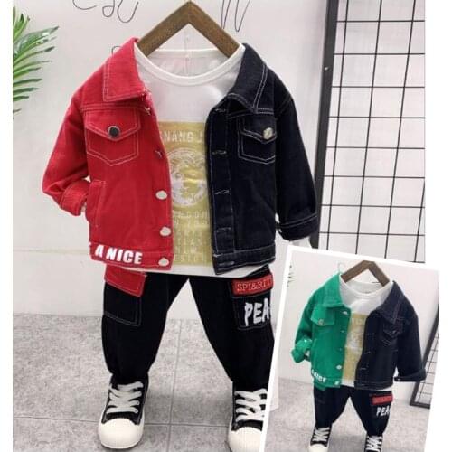 Autumn Hot Sale Baby Boys Outfit Denim Jacket,T-Shirts,Jeans Pants Outfits 3pcs Set Toddler Kids Boy Clothes Set 2-7years
