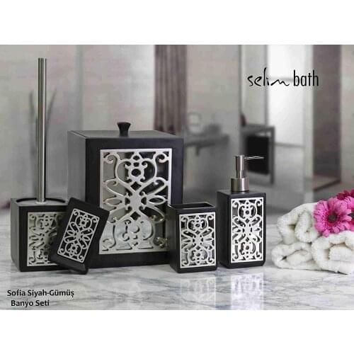 By Selim Sofia 5 Piece Polyester Bath Set - Black/Silver