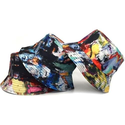 Men Women Gradient Tie Dye Bucket Hat Double-Sided Cotton Flat Sun Hats Reversible Foldable Fisherman Cap Summer Sunscreen Caps