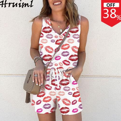 Printing 2 Piece Set Women New Sexy Strapless Drawstring Vest Suit for Women Holiday Style Loose Casual Two-piece Suit