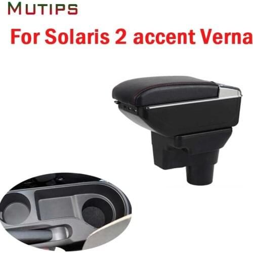 Mutips Armrest box For Hyundai solaris 2/accent/Verna acccessories leather arm rest USB interface storage box car-styling 2018