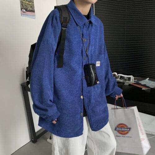 Long Sleeve Shirts Mens Corduroy Autumn Korean Shirt Woman Fashion Casual Oversize Shirt Printed Clothing Camisa Streetwear