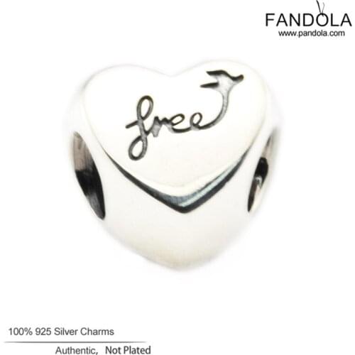 Heart of Freedom Beads Fits Pandora Bracelets 925 Sterling Silver Women Charms for Jewelry Making Wholesale