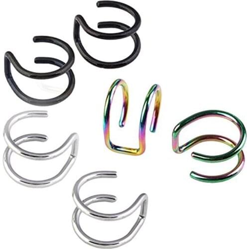 6Pcs Clip On Wrap Earring Tragus Stainless Steel 2 Rings Ear Cuff Clip nose ring Body Jewelry Fake Piercing