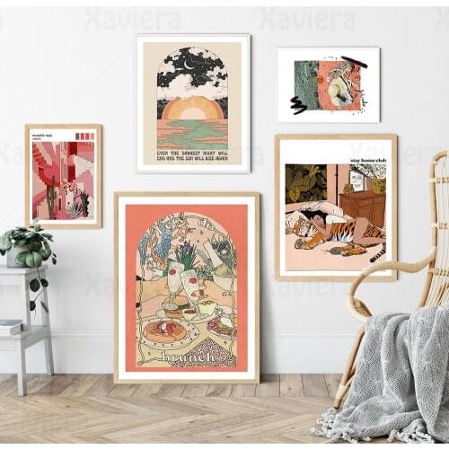 Nordic Abstract Girl Indoor Life Tiger Print Picture Modern Canvas Painting Wall Art Posters and Prints Home Decor Living Room