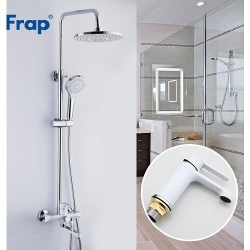 Frap White Shower Faucets Bathroom Faucet Mixer Basin Faucets Basin Sink Tap Shower System Sanitary Ware Suite F2441+F1041