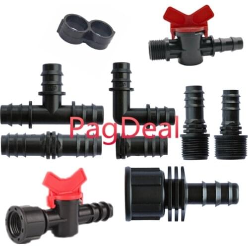 10pcs 13mm 16mm Barbs Connectors 16PE Pipe Garden Agriculture Irrigation Elbow Bend Tee Straight Joiner Connector Faucet Valve