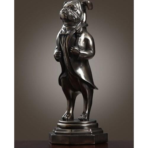 39CM AMERICAN GENTLEMAN DOG STATUE ABSTRACT ANIMALS ART SCULPTURE RESIN CRAFT HOME DECORATION LIVING ROOM WEDDING GIFT R3091