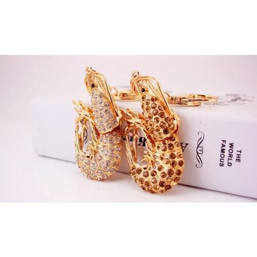 Rhinestone Shrimp Keychain High Quality Crystal Trinket Key Chain For Holder Purse Car Bag Pendant Handbag Ring Keychain