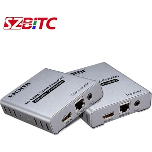 SZBITC 120m 4K HDMI Extender with IR&Loop Out 1080P RJ45 Ports HDMI Extender Transmitter Receiver Over CAT5e/CAT6 Cable