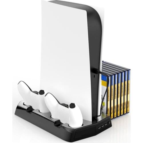 For Sony Playstation 5 Vertical Cooling Fan Stand Digital Edition with 14 Game Slot 3 Hub Port Dual Controller Charging Station