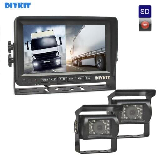 DIYKIT AHD 7“ IPS Two-Divided Display Screen Rear View Car Monitor Waterproof IR 960P AHD Car Camera SD Card Video Recording
