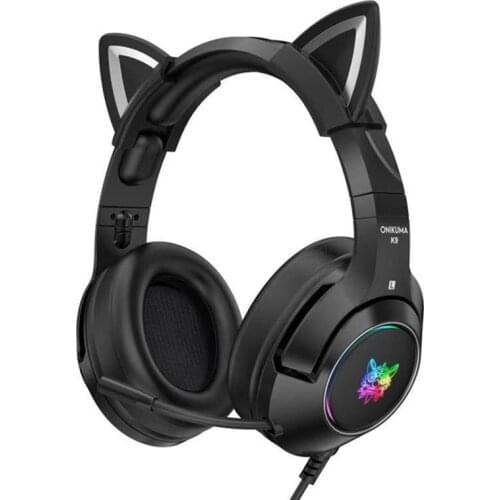 Xnyocn K9 Black Little Devil Kitty Cat Ear Gaming Headphones With Mic RGB Luminous Mobile Phone Computer Noise Reduction Headset