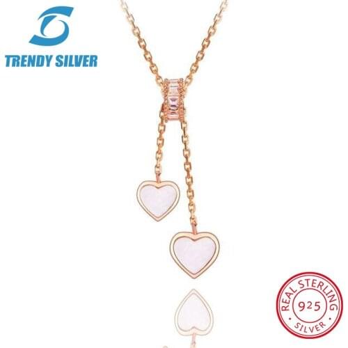 925 sterling silver necklace chain for women woman rose gold plated pendant jewelry pave CZ