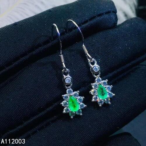 KJJEAXCMY Fine Jewelry 925 sterling silver inlaid natural Emerald female earrings Eardrop lovely support detection