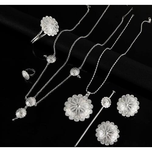 Ethiopian Fashion Pendant Necklace Earrings Bangle Ring Eritrea Habesha Women Charm Jewelry Set