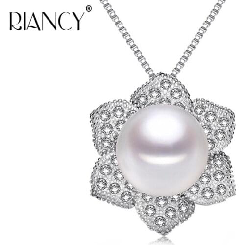 NEW flower pearl pendant necklace 100% Natural freshwater Pearl Jewelry 925 sterling silver gift vintage necklace women with box