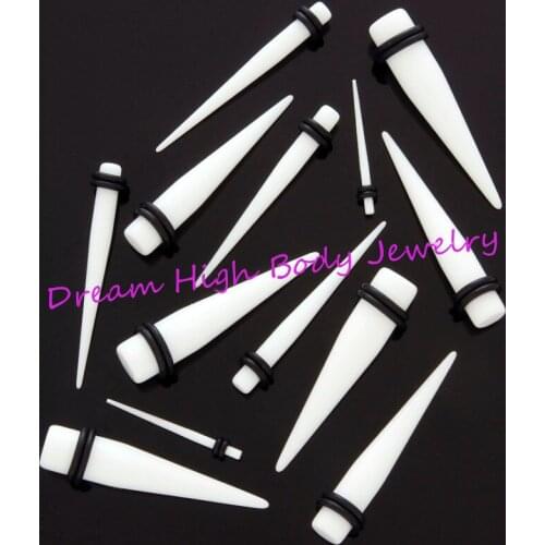 1.6mm to 20mm White Ear Taper Stretchers Expander Plug Kit Fashion Body Piercing Jewelry Acrylic Black O-ring Free Shipping