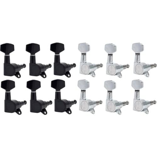2set Guitar Sealed Small Peg Tuning Pegs Tuners Machine Heads for Acoustic Electric Guitar ( Black 6R&Silver 6R )