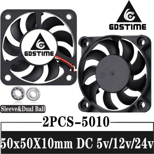 2PCS Gdstime 5cm 5010 5v 12v 24V Axial cooling Fan 50mm Ball Bearing 50x50x10mm PC Laptop Computer Cooler Heatsink Fans