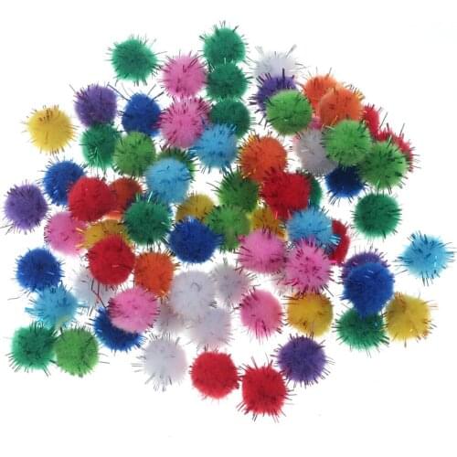 100Pcs Mixed Sparkly Glitter Tinsel Pompones DIY Dolls Garment Handmade Soft Fluffy Plush Crafts Home Decor Sewing Supplies