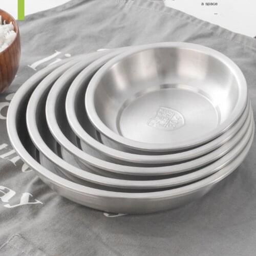304 Stainless Steel Dinner Plates Kitchen Restaurant Tray Round Dessert Cake Snack Dishes Food Storage Plate Korean Tableware