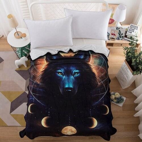 3D Cool Wolf Velvet Plush Blanket Moon Eclipse Flannel Fiber Throw Blanket Galaxy Print Sofa/Bed/Aircraft Travel Home Textiles
