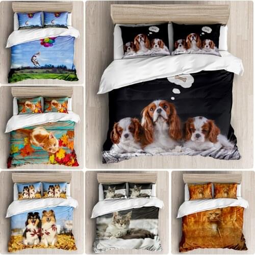3D Printing Cute Pet Series Duvet Cover Animal Cat Dog Pattern Comforter Bedding Sets with Pillow Cover Single Bed Quilt Cover