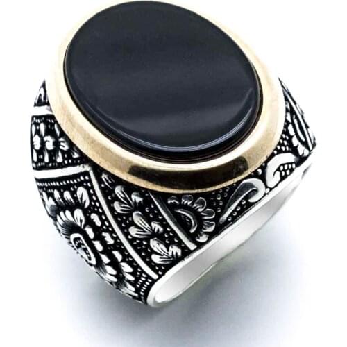 925 sterling Silver Oval Flat Onyx Gemstone Ring