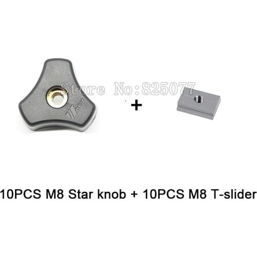 Woodworking Jig Accessory 10PCS M8 Star knob + 10PCS M8 T-slider fot Standard T-slot JF1160