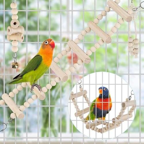 Bird Cage Accessory Bird Stair Swing Stand Stick Parrot Toy Wooden Parrot Stand Perch Bird Toy Combo Set