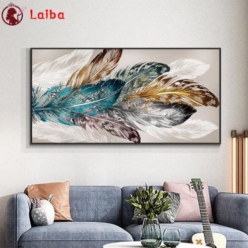 5D DIY Diamond Painting Modern art, colored feathers cross stitch full square/round diamond mosaic embroidery