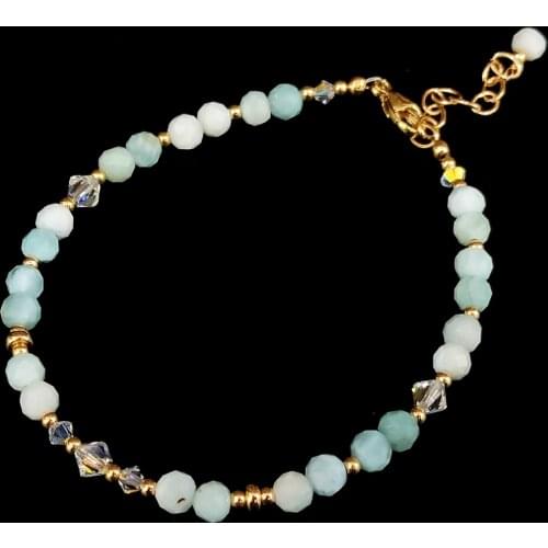 Lii Ji Larimar Austrian Crystal 14K Gold Filled Bracelet 17+3cm Natural 4mm Stone Handmade Jewelry For Women Gift