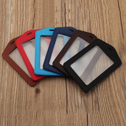 PU Leather ID Badge Case Bank Credit Card Holders ID Badge Holders Accessories Clear and Color Border Lanyard Holes FreeShipping