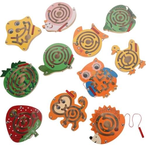 Childrens Wooden Montessori Toy Magnetic Pen Walking Maze Game Animal Track Beads Preschool Kids Early Childhood Education Toys