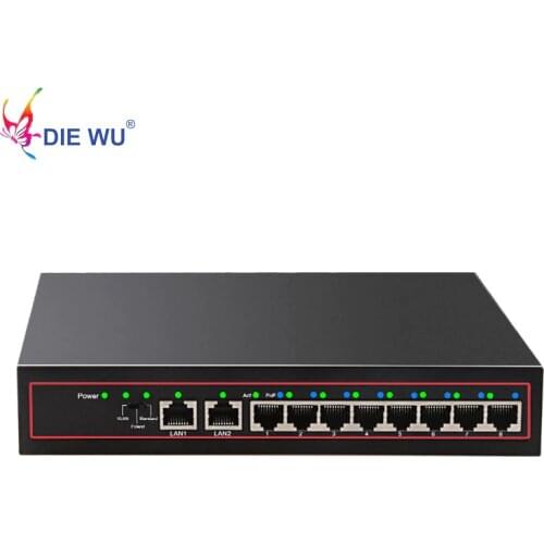 DIEWU 10 Ports POE Switch Power over Ethernet Network Switch 8 PoE Switch Injector for camera/Wireless AP/Camera Built in Power