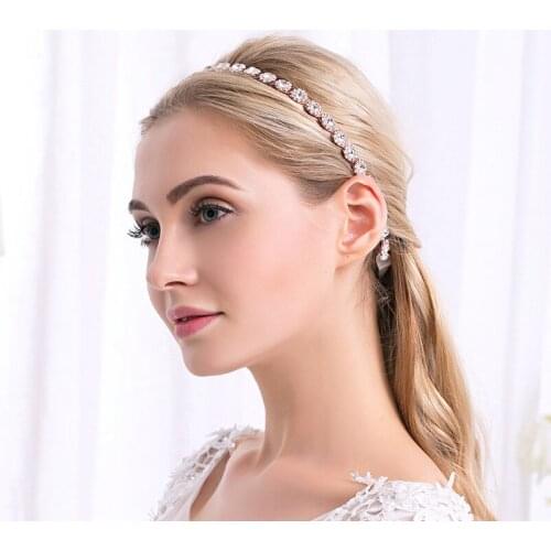 FORSEVEN Women Girl Rose Gold/Silver Color Crystal Tiaras Crowns Headband Ribbon Bride Noiva Wedding Engagement Party Hair Bands