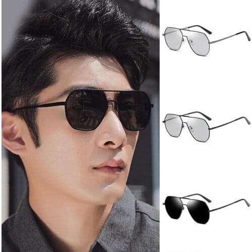 Photochromic Fishing Sunglasses Polygonal Vintage Oversized Outdoor Vacation Eye Glasses with Alloy Frame for Driving XIN