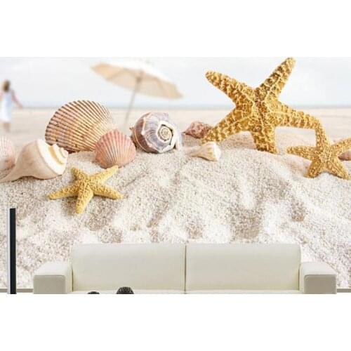 Custom size beach landscape photo shell, large mural, TV background wallpaper, living room bedroom dining room starfish PVC silk