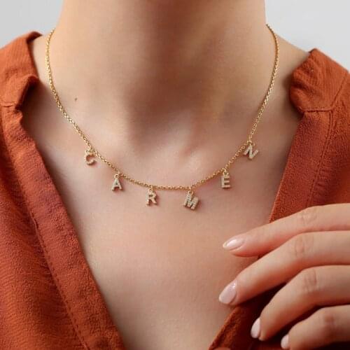 Personalized Customized Stainless Steel Name Necklaces for Women Custom Nameplate Pendant DIY Diamond Letter Necklace Jewelry